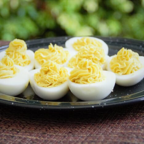 Platter of curried eggs ready to serve.