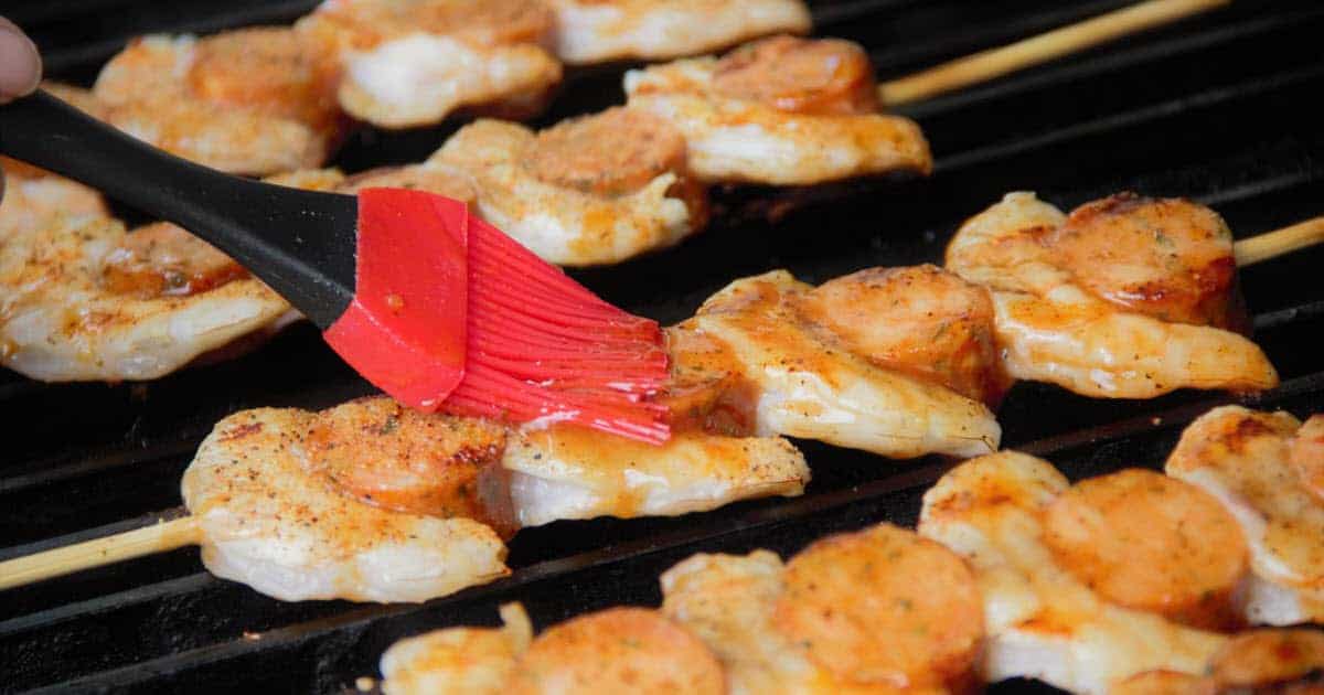 Grilled Shrimp and Smoked Sausage Skewers | Bush Cooking