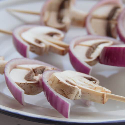 Onion and Mushroom Skewers Bush Cooking
