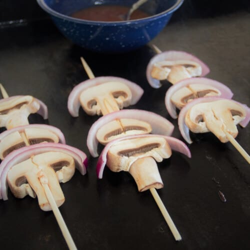 Onion and Mushroom Skewers Bush Cooking