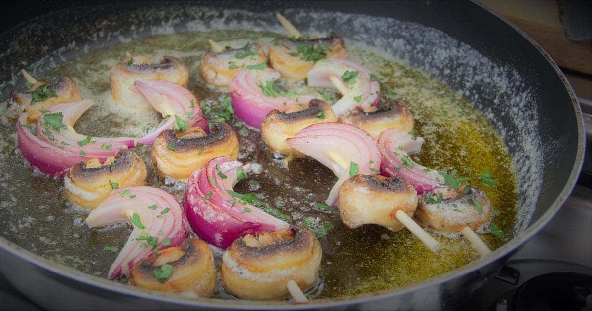 Onion and Mushroom Skewers Bush Cooking