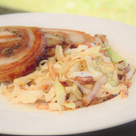 Finished Fried Cabbage is plated and served.