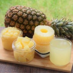 Range of pineapple products laid out ready to use.