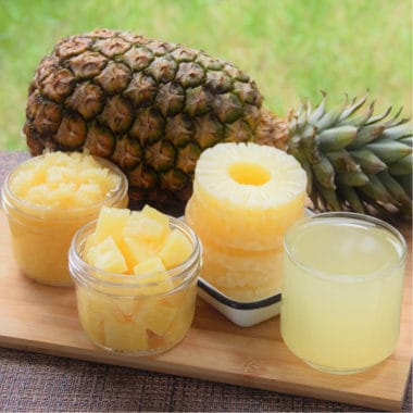 Range of pineapple products laid out ready to use.