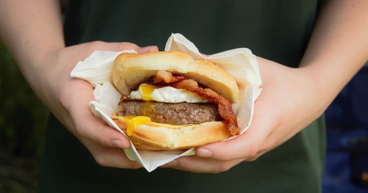 Grilled Sausage Breakfast Burger | Bush Cooking