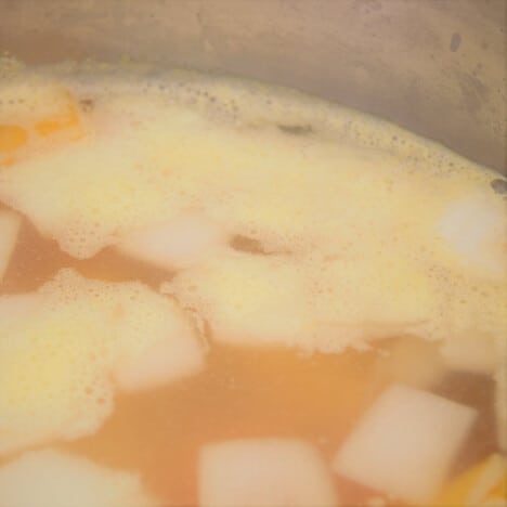 The froth on the top of the Autumn vegetable soup.