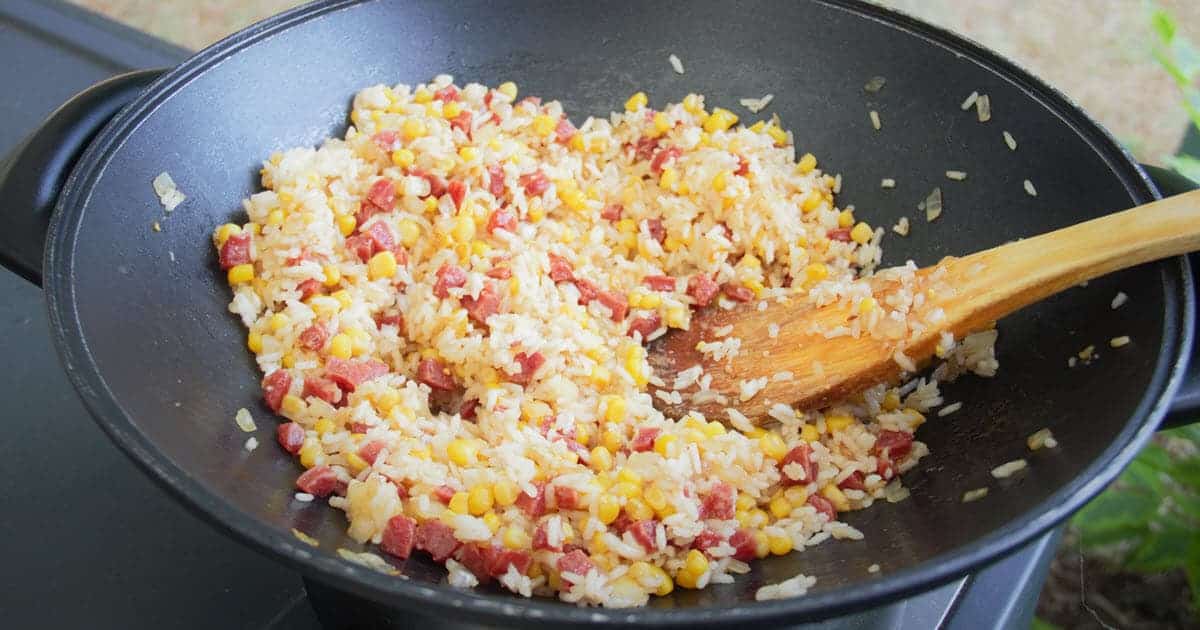 Chinese Sausage and Corn Fried Rice | Bush Cooking