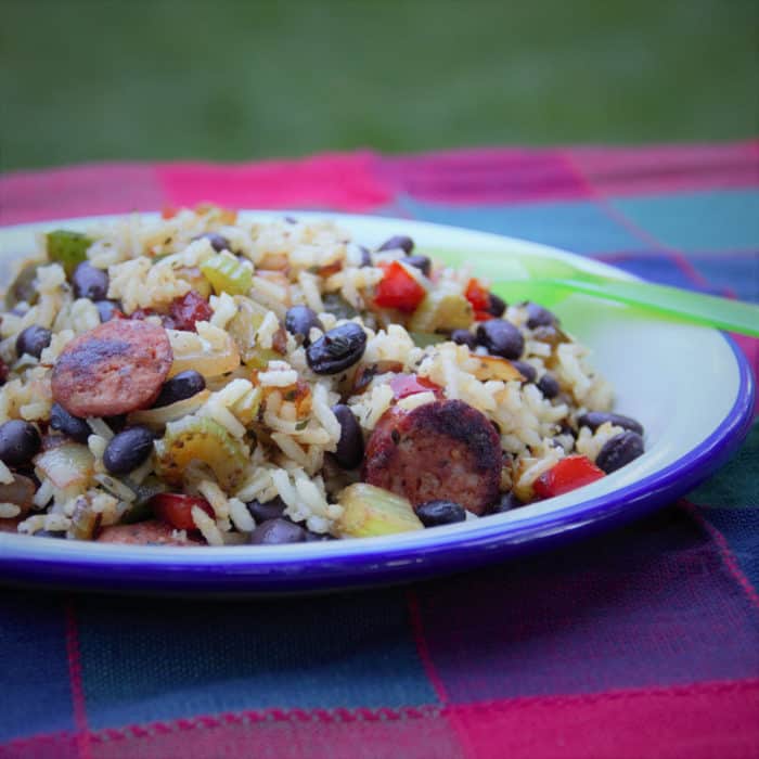 Smoked Sausage and Black Bean Rice | Bush Cooking