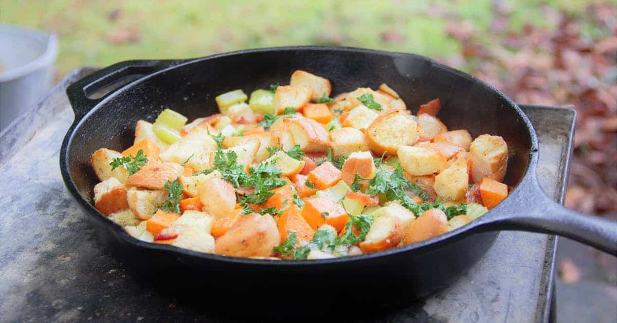 Skillet Butternut Bacon Stuffing | Bush Cooking