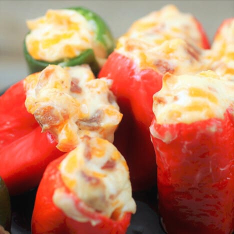 Close up of stuffed jalapeno peppers